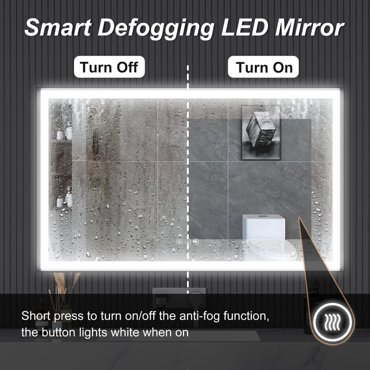 Modern Space Aluminum Framed Led Lighted Dimmable Anti-Fog Tempered Glass Bathroom / Vanity Mirror #MS02