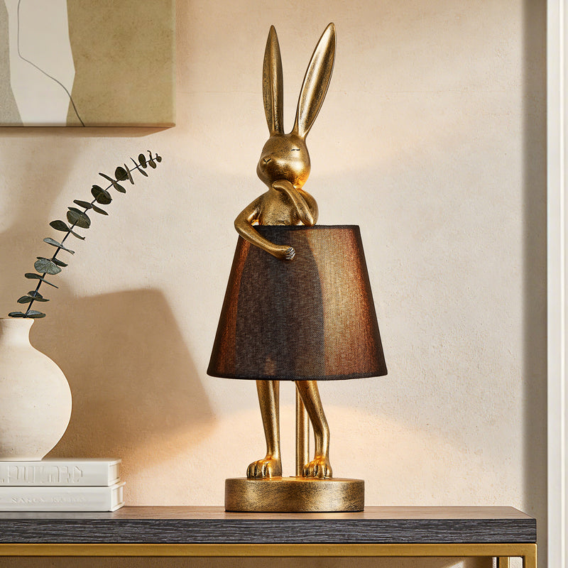16" Modern Antique Brass Rabbit Resin Table Lamp Cute Vintage Decorative Gift For Bedroom Nightstand Living Room #T289