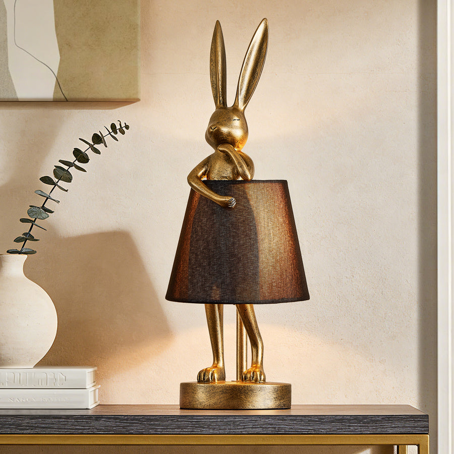 16" Modern Antique Brass Rabbit Resin Table Lamp Cute Vintage Decorative Gift For Bedroom Nightstand Living Room #T289