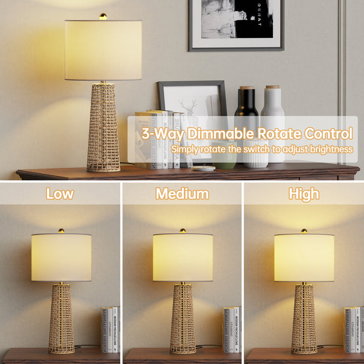 26.5'' Dimmable Traditional Rattan Table Lamp For Living Room/Bedroom (Set of 2) #T212-BK