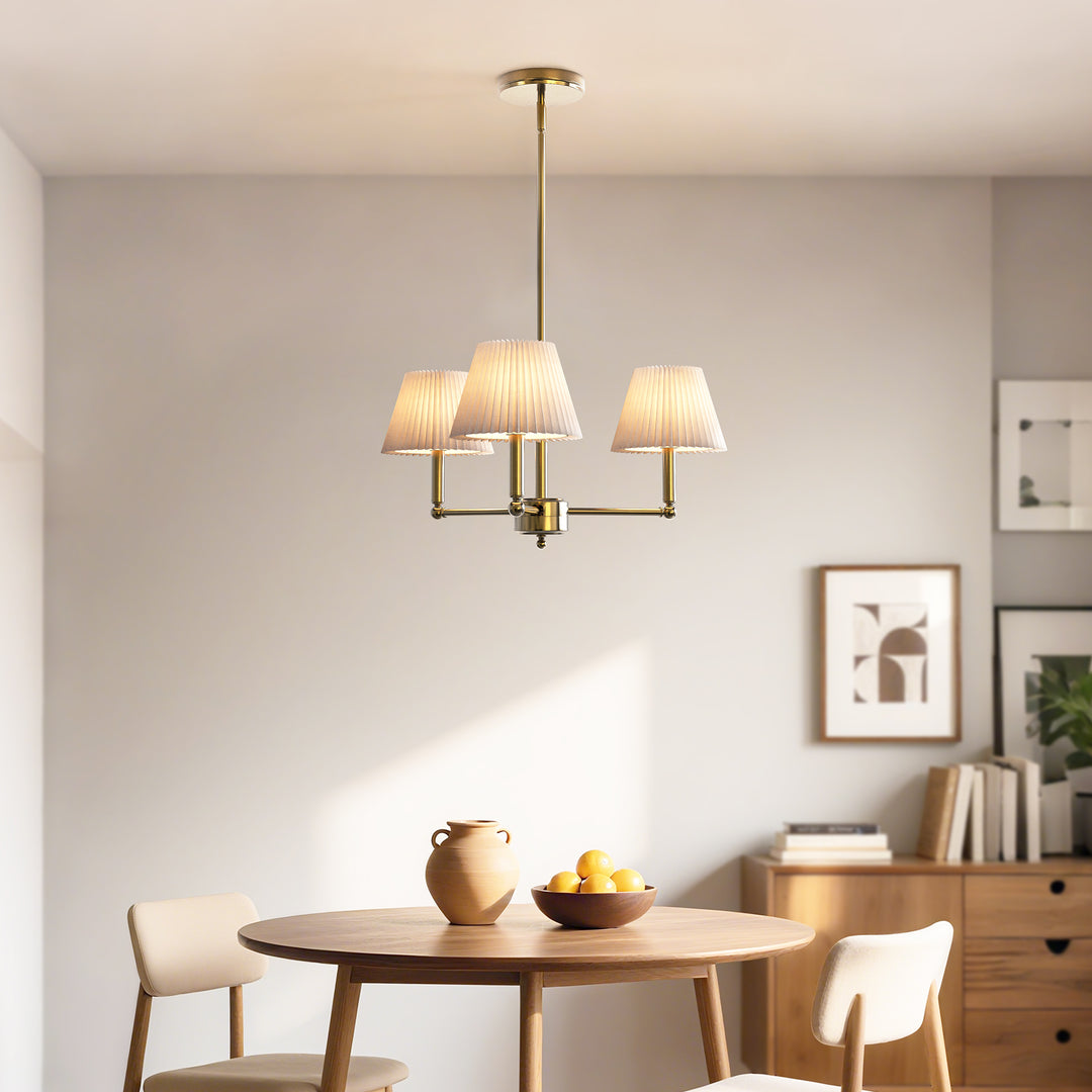 Twilight 3-Light White Linen Fabric Shade Mid-Century Modern Chandelier For Dining Room #P39007