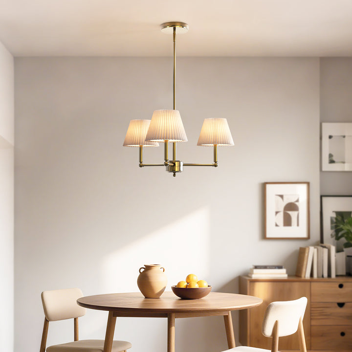 Twilight 3-Light White Linen Fabric Shade Mid-Century Modern Chandelier For Dining Room #P39007