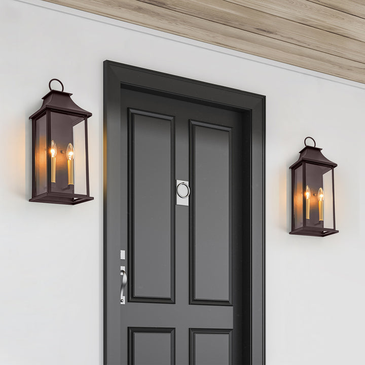 Montpelier Dusk to Dawn Outdoor Wall Lantern 2-Light, 21" Large Outside Wall Sconce, Modern Black Wall Light Fixture with Glass, Waterproof Exterior Lamp for House, Porch, Garage #MX7008