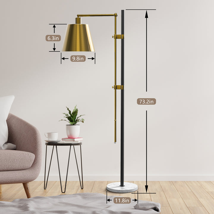 73.2" Metal And Marble Task Floor Lamp