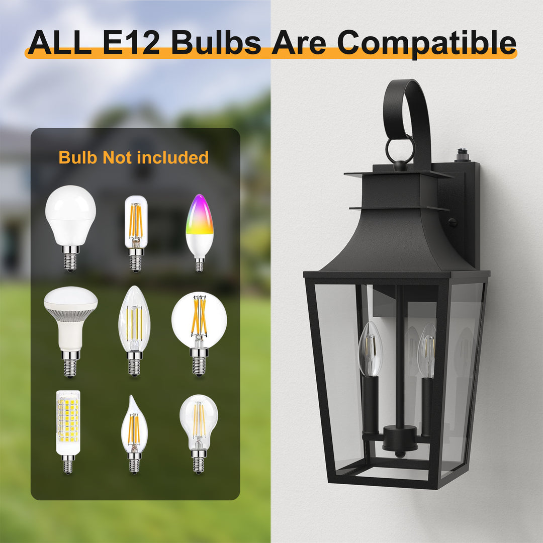 Tempered Glass Outdoor Wall Light With Dusk To Dawn #7060-2BK