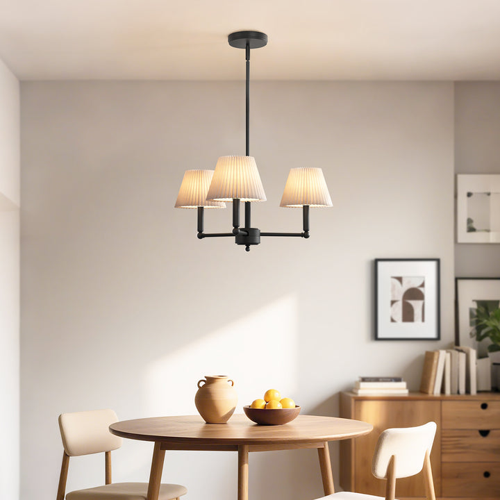 Twilight 3-Light White Linen Fabric Shade Mid-Century Modern Chandelier For Dining Room #P39007