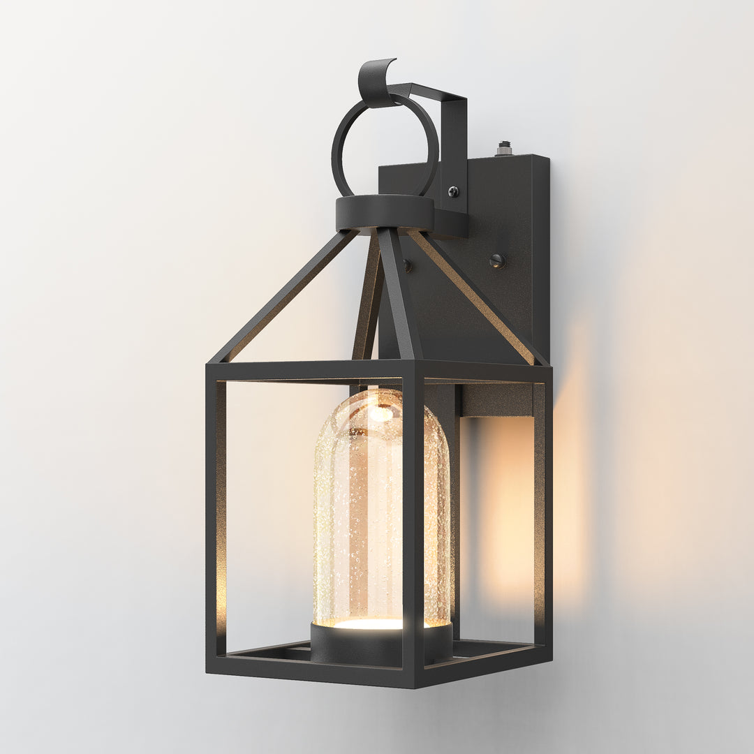 1-Light 14'' Iron And Glass Led Led Outdoor Wall Lantern With Dusk To Dawn #7053-1BK