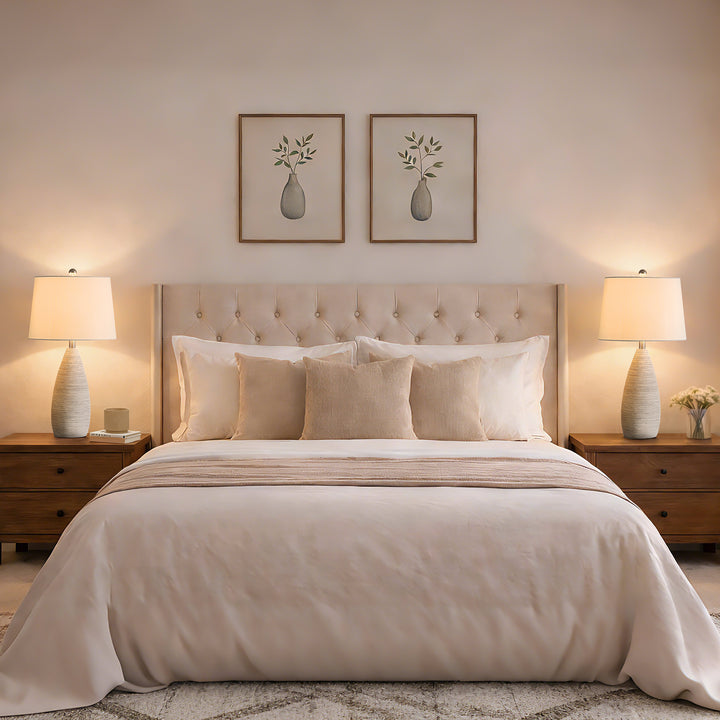 Shimmer 26.5" Farmhouse Traditional Resin Table Lamp, Assembled Linen Shade And Rotary Switch Bedside Lamps For Bedroom And Living Room (Set of 2) #T276