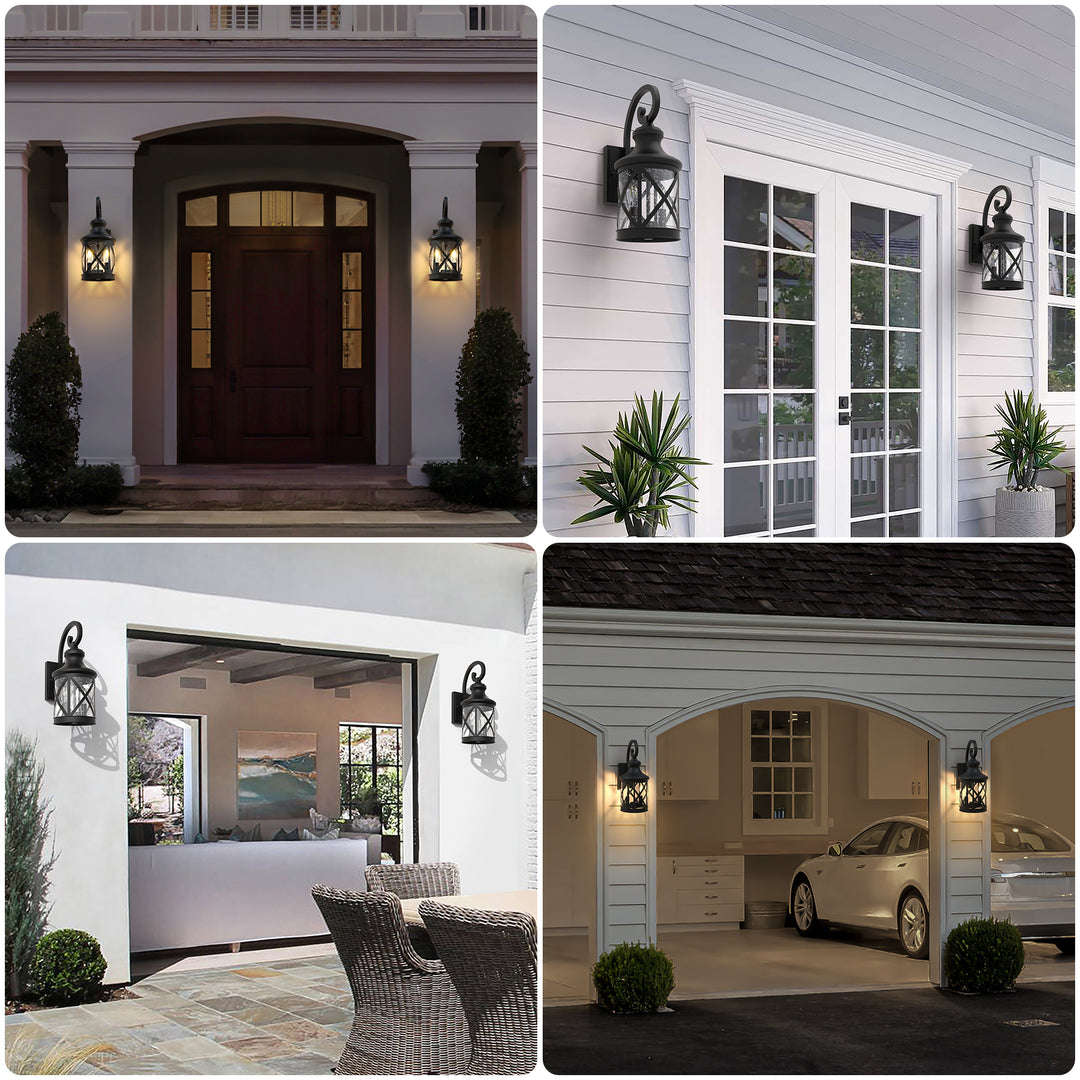 2 - Light 17''H Black Iron and Aluminum Seeded Glass Etl Outdoor Wall Lantern with Dusk to Dawn #7017