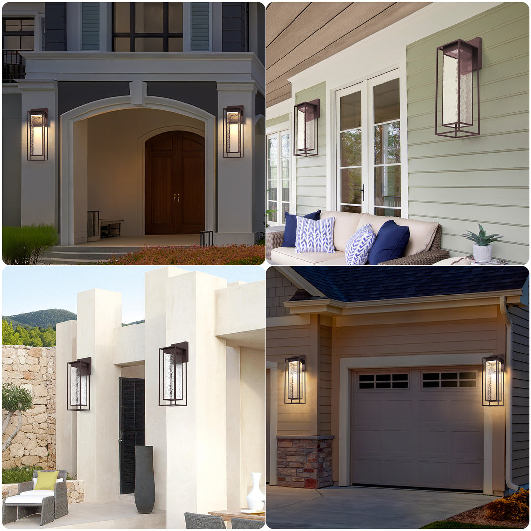 Natura 1 - Light 15''H Dimmable Led Black Iron And Water Ripple Glass Outdoor Wall Light With Dusk To Dawn #7061