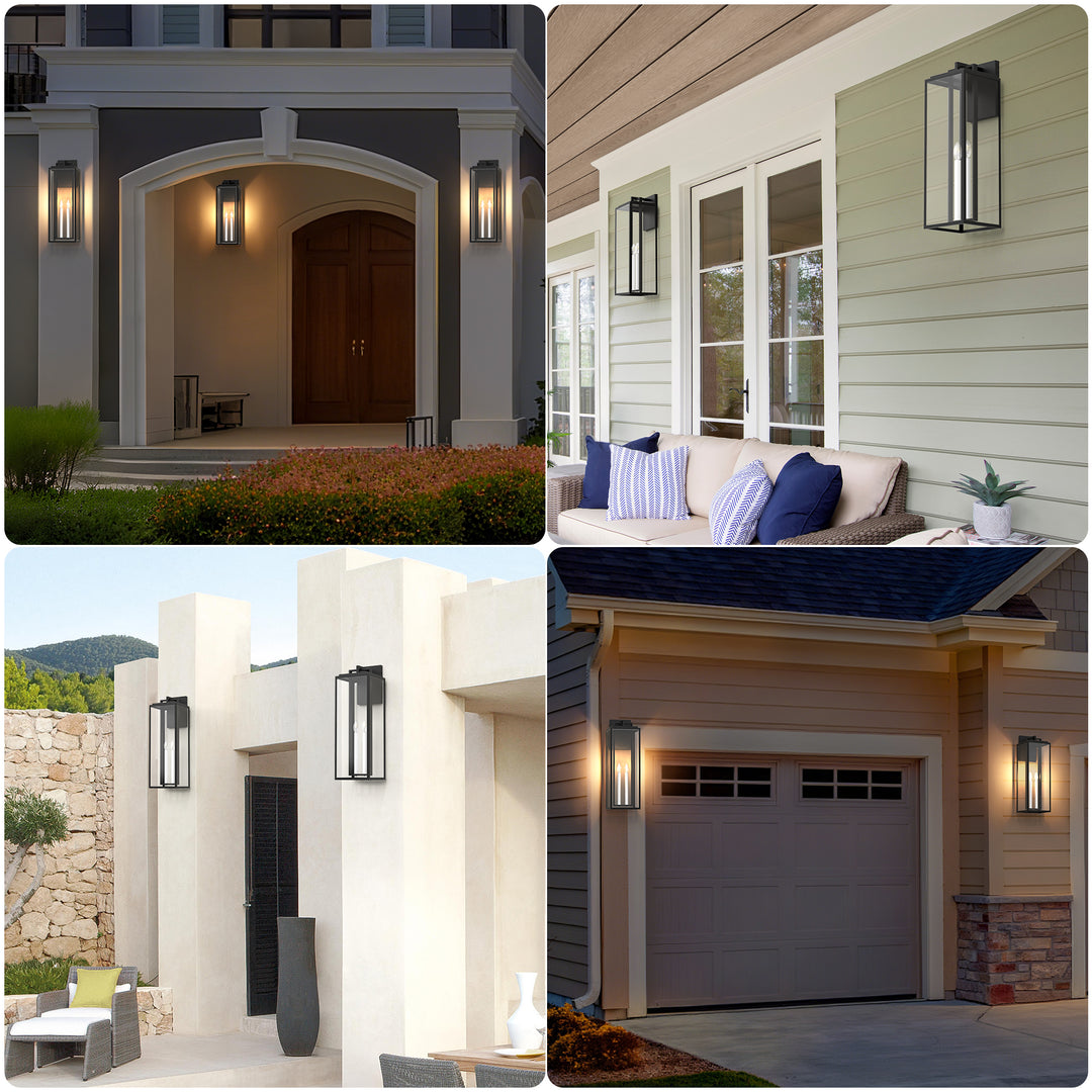 Harbor Black and Gold Base Outdoor Wall Light with Dusk to Dawn and Clear Tempered Glass #OW7102