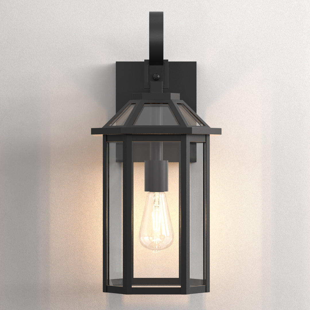 Solstice 1-Light 𝟮𝟬-𝗜𝗡𝗖𝗛 Black Iron Outdoor Wall Lantern With Tempered Glass #7068