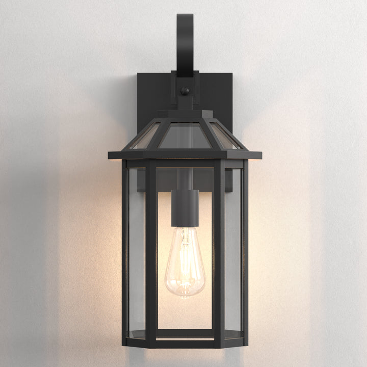 Solstice 1-Light 𝟮𝟬-𝗜𝗡𝗖𝗛 Black Iron Outdoor Wall Lantern With Tempered Glass #7068