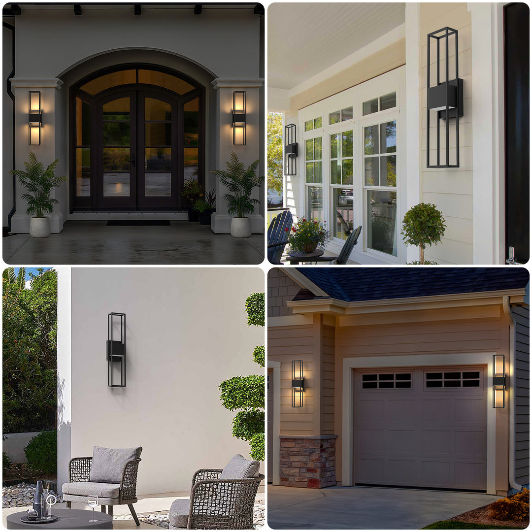 Modern Outdoor Wall Lights, 27.56IN Large Wall Sconce - 3000K Warm White Integrated LED Exterior Lighting Fixture, Waterproof Outdoor Lantern Lights for House, Porch, Garage #7079-2BK