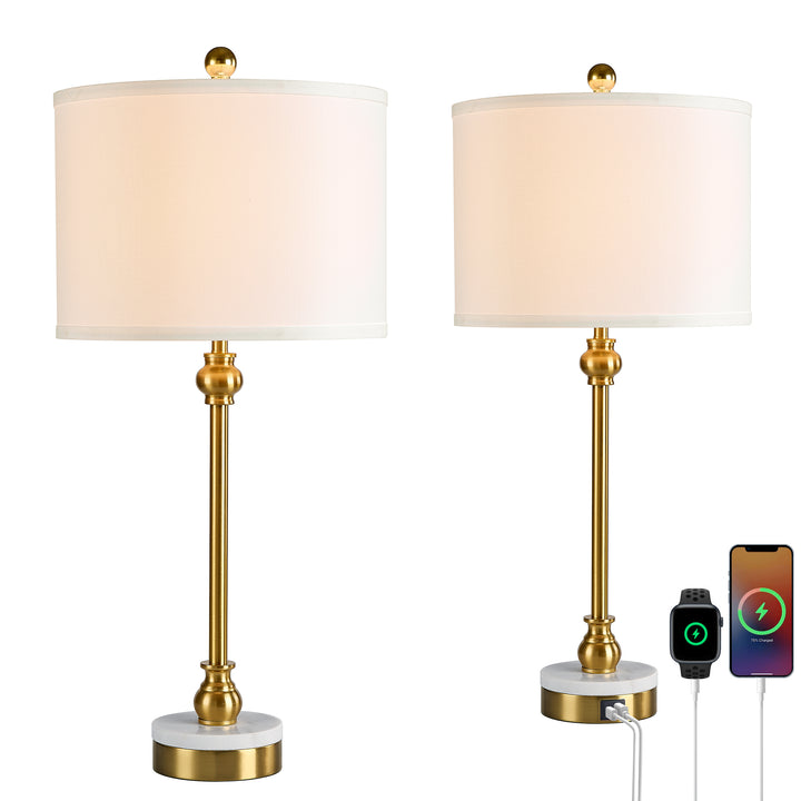 28.3" Marble And Metal Table Lamp For Living Room/bedroom (Set of 2) #T264