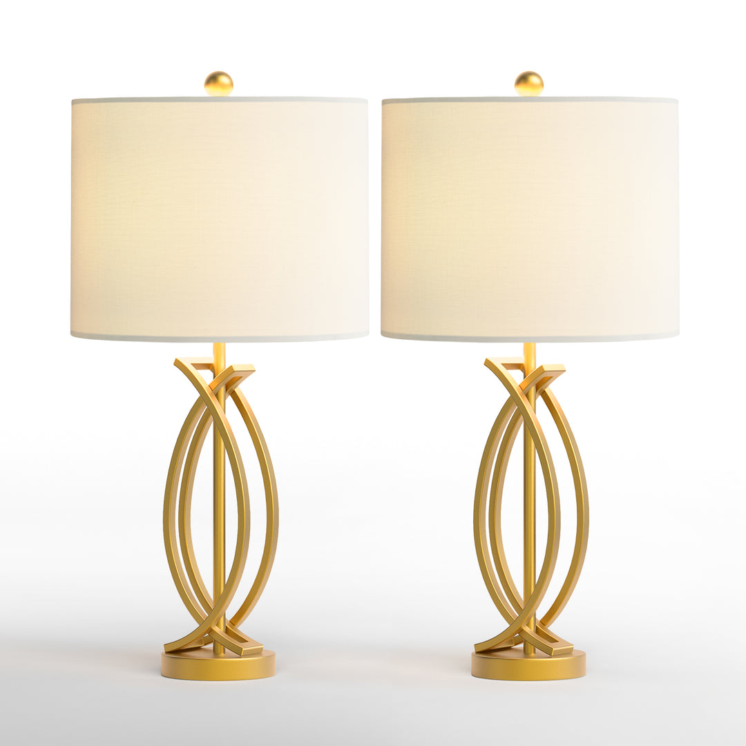 Maxax 26" Creative Black Metal Table Lamp Set of 2 with White Fabric Drum Shade #T81