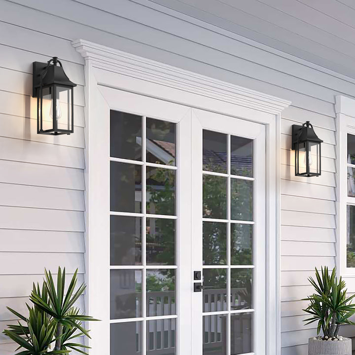 Lawyettle 18" Outdoor Wall Lantern with Dusk to Dawn Sensor, 2-Light Waterproof Brown Wall Sconce with Glass for Porch, Garage, Front Door, Patio #7040