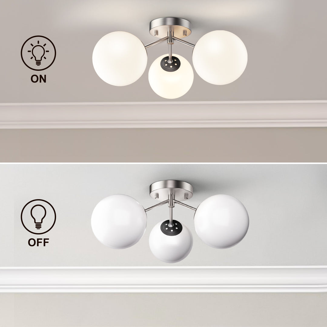 Maxax 3 Globe Ceiling Light 17 Inch Mid Century Modern Semi Flush Mount Ceiling Light Fixture for Bedroom,Living Room,Dinning Room, Foyer, Hallway #19228