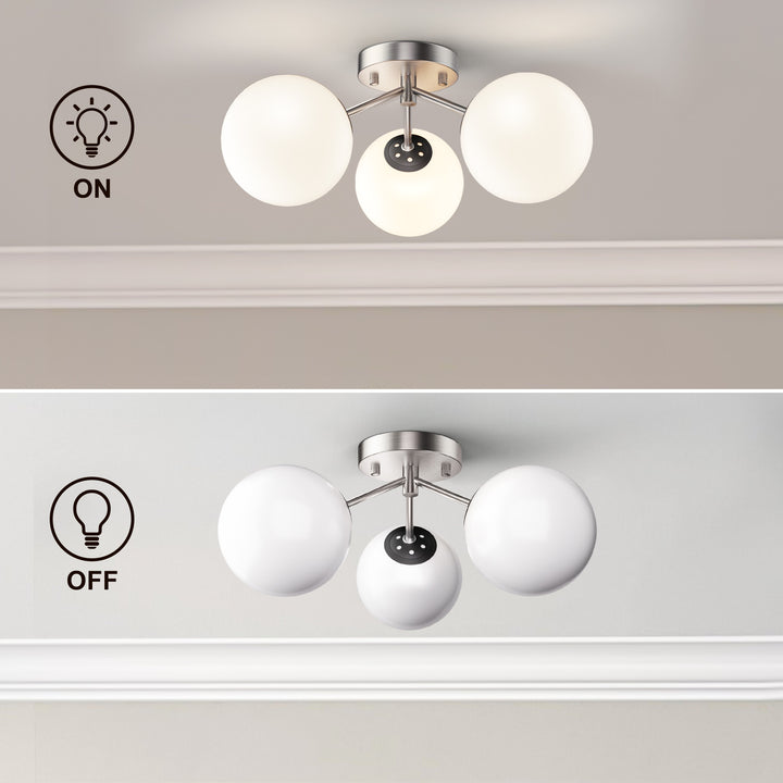 Maxax 3 Globe Ceiling Light 17 Inch Mid Century Modern Semi Flush Mount Ceiling Light Fixture for Bedroom,Living Room,Dinning Room, Foyer, Hallway #19228