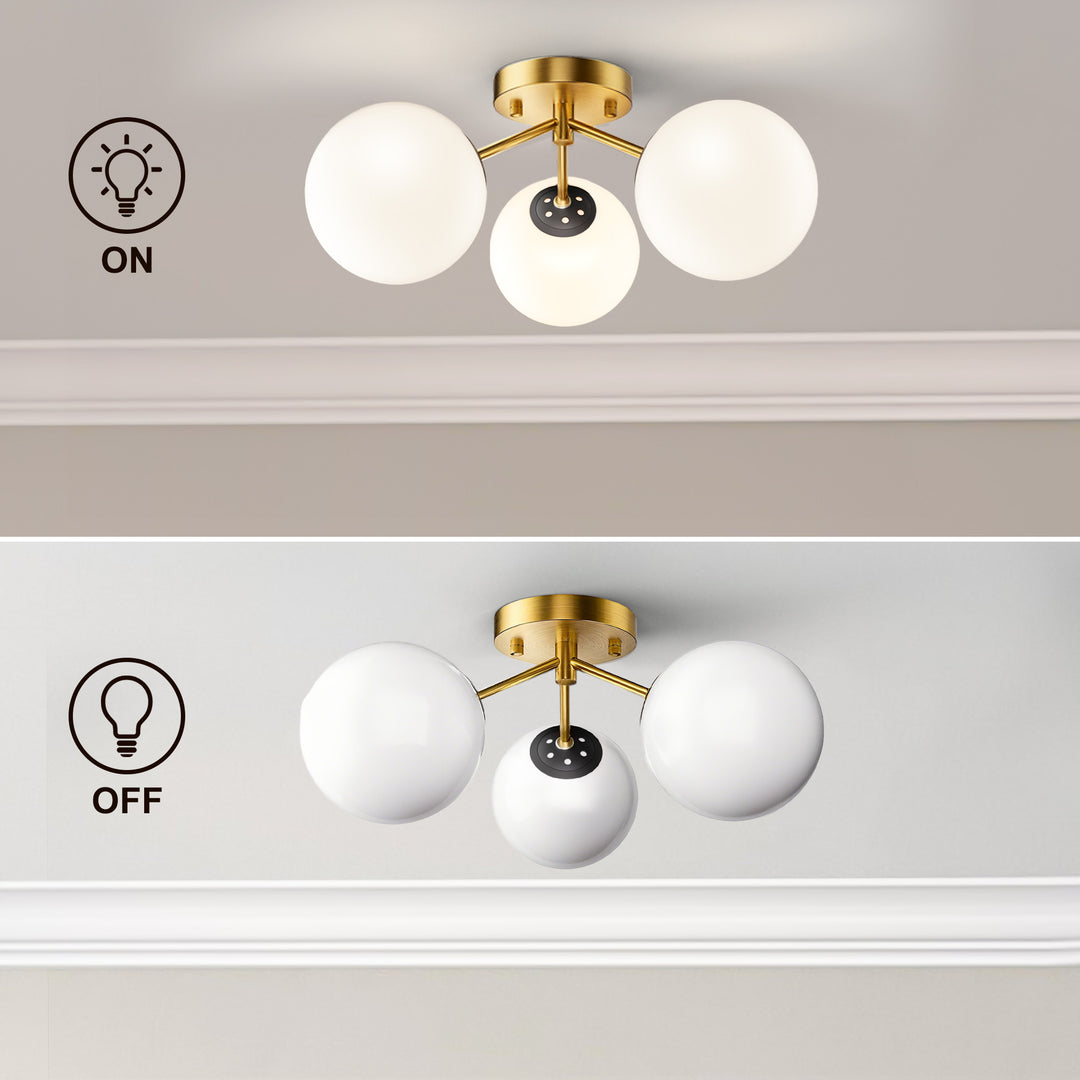 Maxax 3 Globe Ceiling Light 17 Inch Mid Century Modern Semi Flush Mount Ceiling Light Fixture for Bedroom,Living Room,Dinning Room, Foyer, Hallway #19228