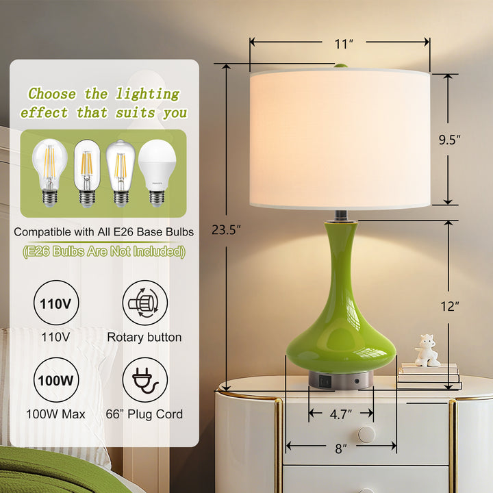 Aura 23.5'' Modern Blue Ceramic Table Lamp With USB Ports For Living Room/Bedroom #T252