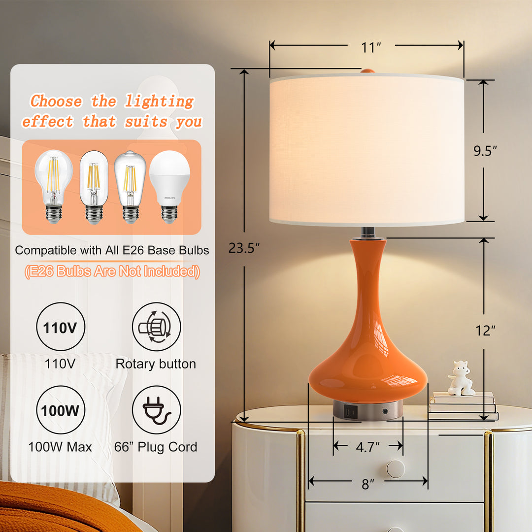 Aura 23.5'' Modern Blue Ceramic Table Lamp With USB Ports For Living Room/Bedroom #T252