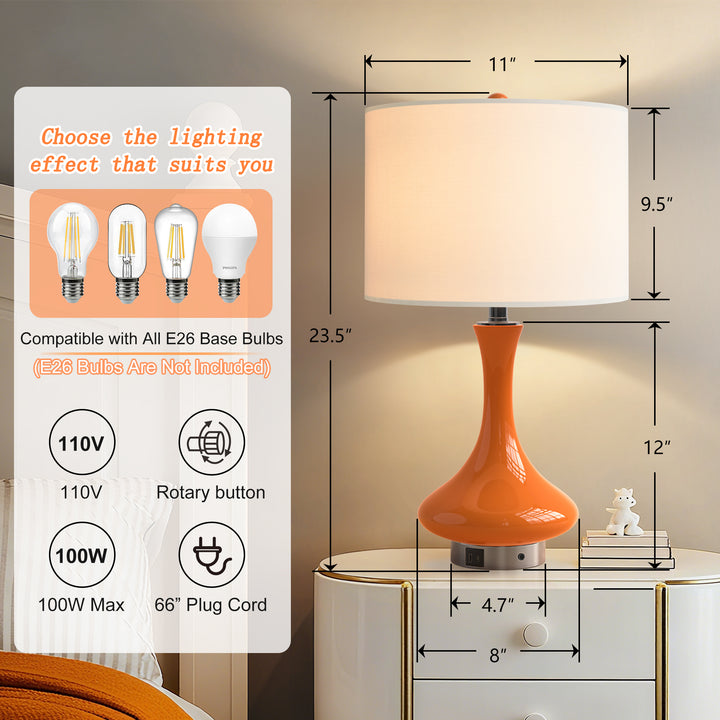 Aura 23.5'' Modern Blue Ceramic Table Lamp With USB Ports For Living Room/Bedroom #T252