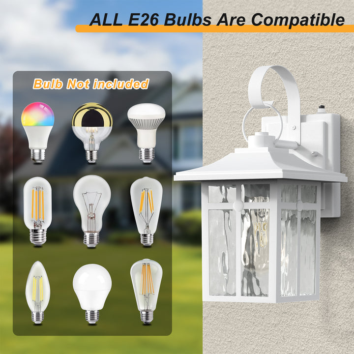 Maxax 2 Pack Dusk to Dawn Outdoor Wall Lights, Exterior Light Fixtures Wall Mount with Ripple Glass, Waterproof Black Porch Lights, Outside Wall Lantern for Entryway, Garage, Patio #MX7003