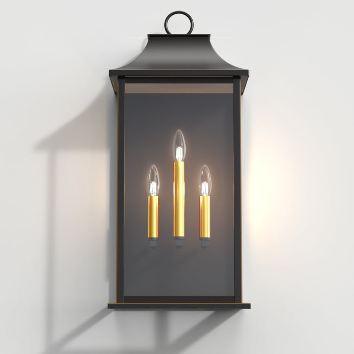 Lawyettle Smart Dusk to Dawn Outdoor Wall Lantern 3-Light, 25" Large Outdoor Light Fixture, Black Exterior Wall Light, Waterproof Outside Wall Sconce for House Porch Patio #7008