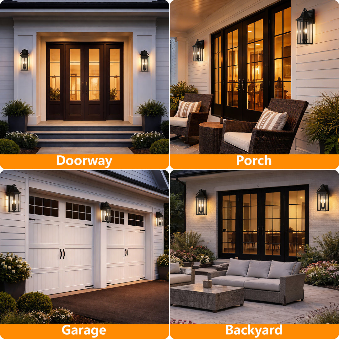 Lawyettle 18" Outdoor Wall Lantern with Dusk to Dawn Sensor, 2-Light Waterproof Brown Wall Sconce with Glass for Porch, Garage, Front Door, Patio #7040