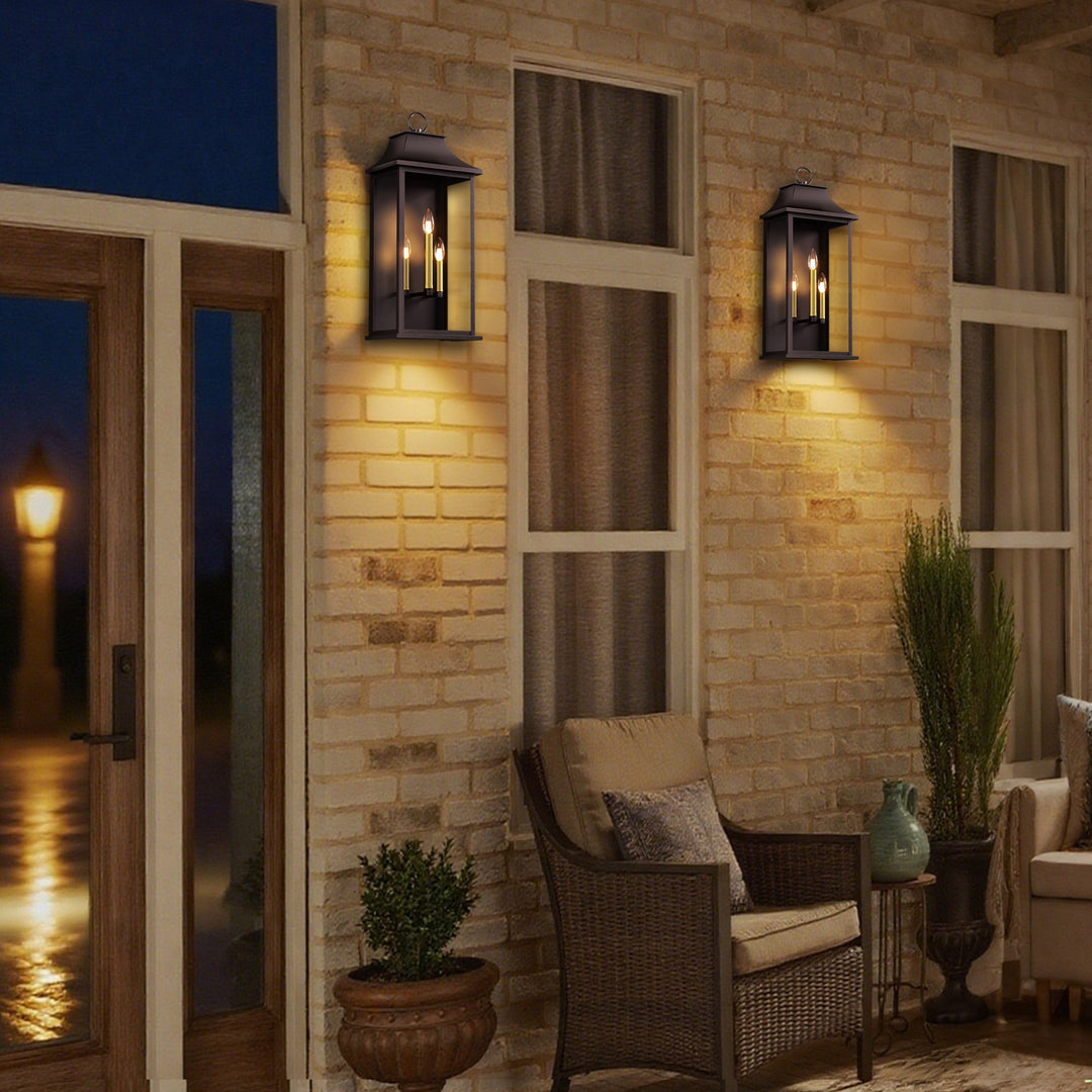 Maxax 25-Inch Bronze Outdoor Wall Lantern, 3-Light Dusk to Dawn Outdoor Wall Sconce for Porch, Patio #7008