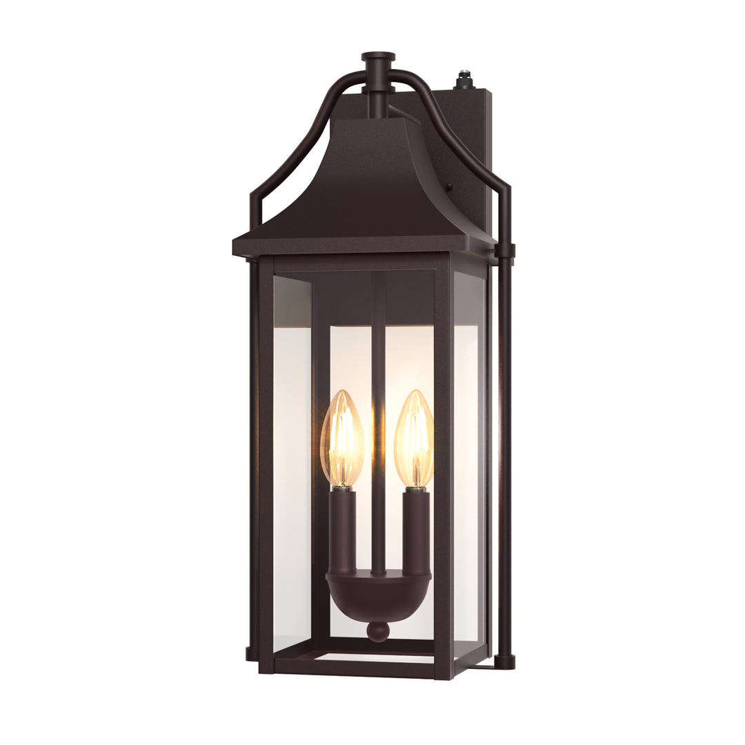 Lawyettle 18" Outdoor Wall Lantern with Dusk to Dawn Sensor, 2-Light Waterproof Brown Wall Sconce with Glass for Porch, Garage, Front Door, Patio #7040