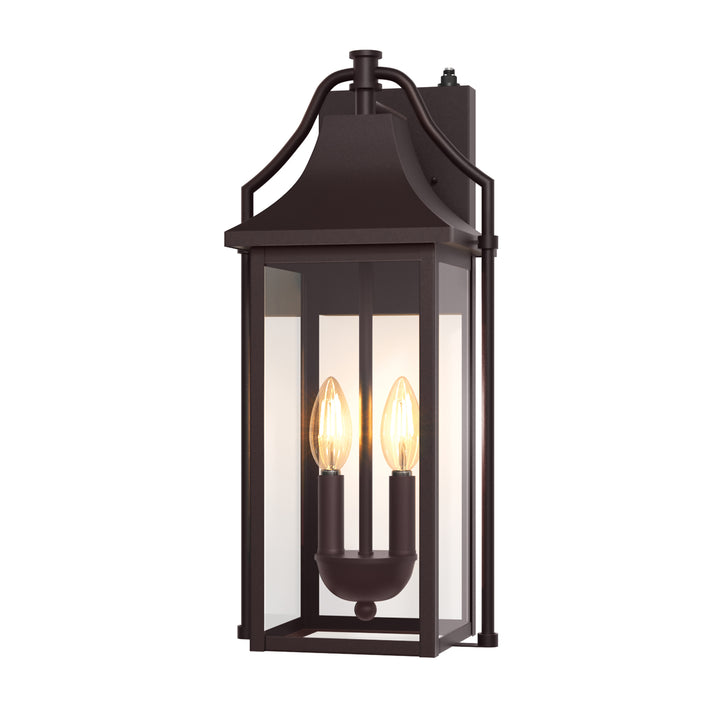 Lawyettle 18" Outdoor Wall Lantern with Dusk to Dawn Sensor, 2-Light Waterproof Brown Wall Sconce with Glass for Porch, Garage, Front Door, Patio #7040