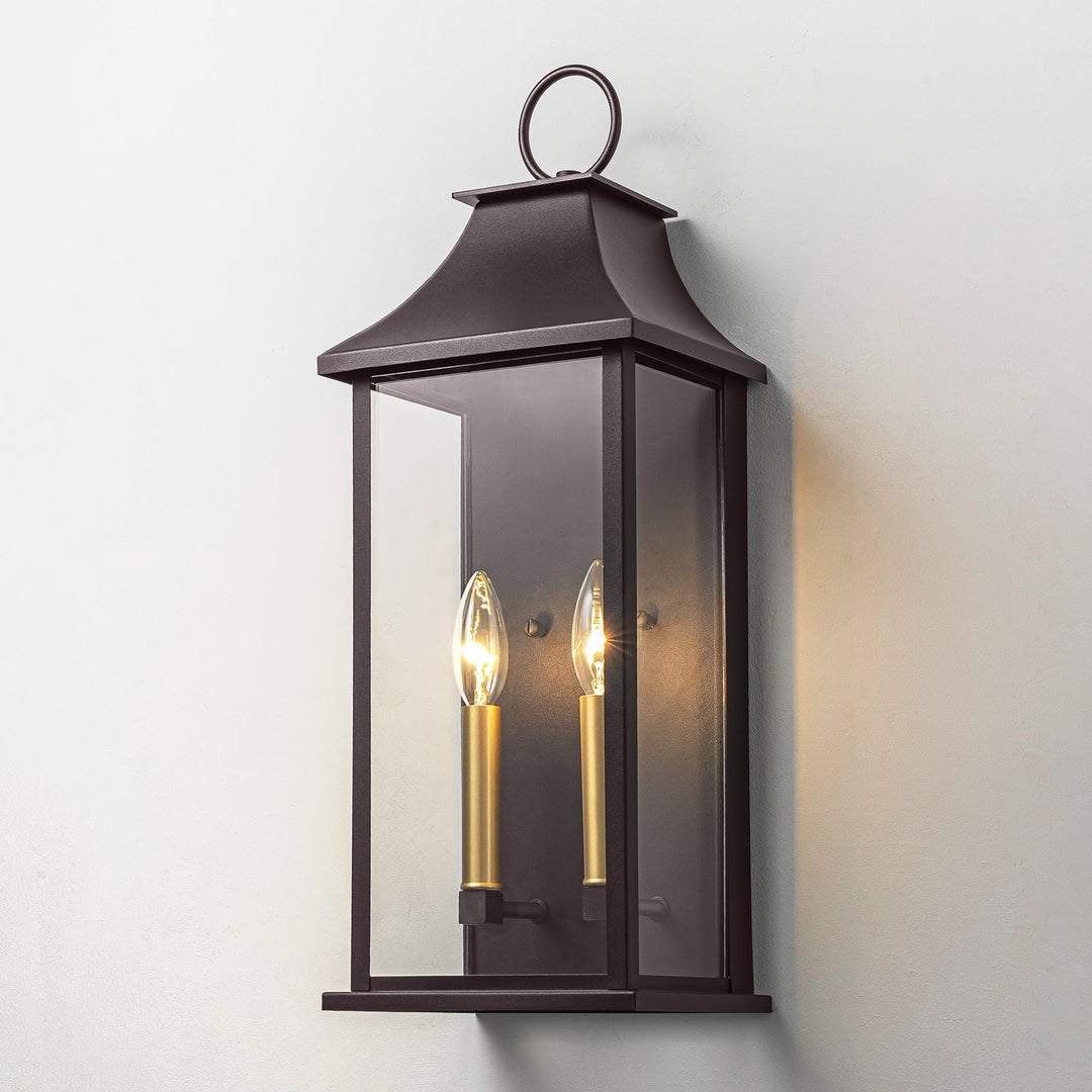 Lawyettle Bronze Smart Dusk to Dawn Outdoor Wall Light, 20.6" Large Outside Wall Sconce Light 2-Light, Modern Exterior Wall Lantern with Glass, Waterproof Outdoor Porch Light for House, Porch #MX7008