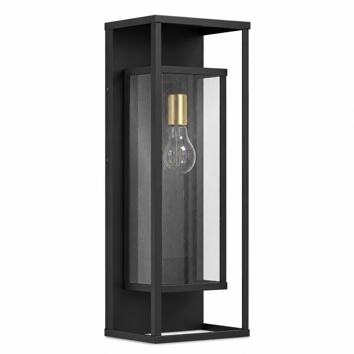 22''H Black and Gold Iron Seeded Glass Outdoor Wall Light with Dusk to Dawn #OW7106