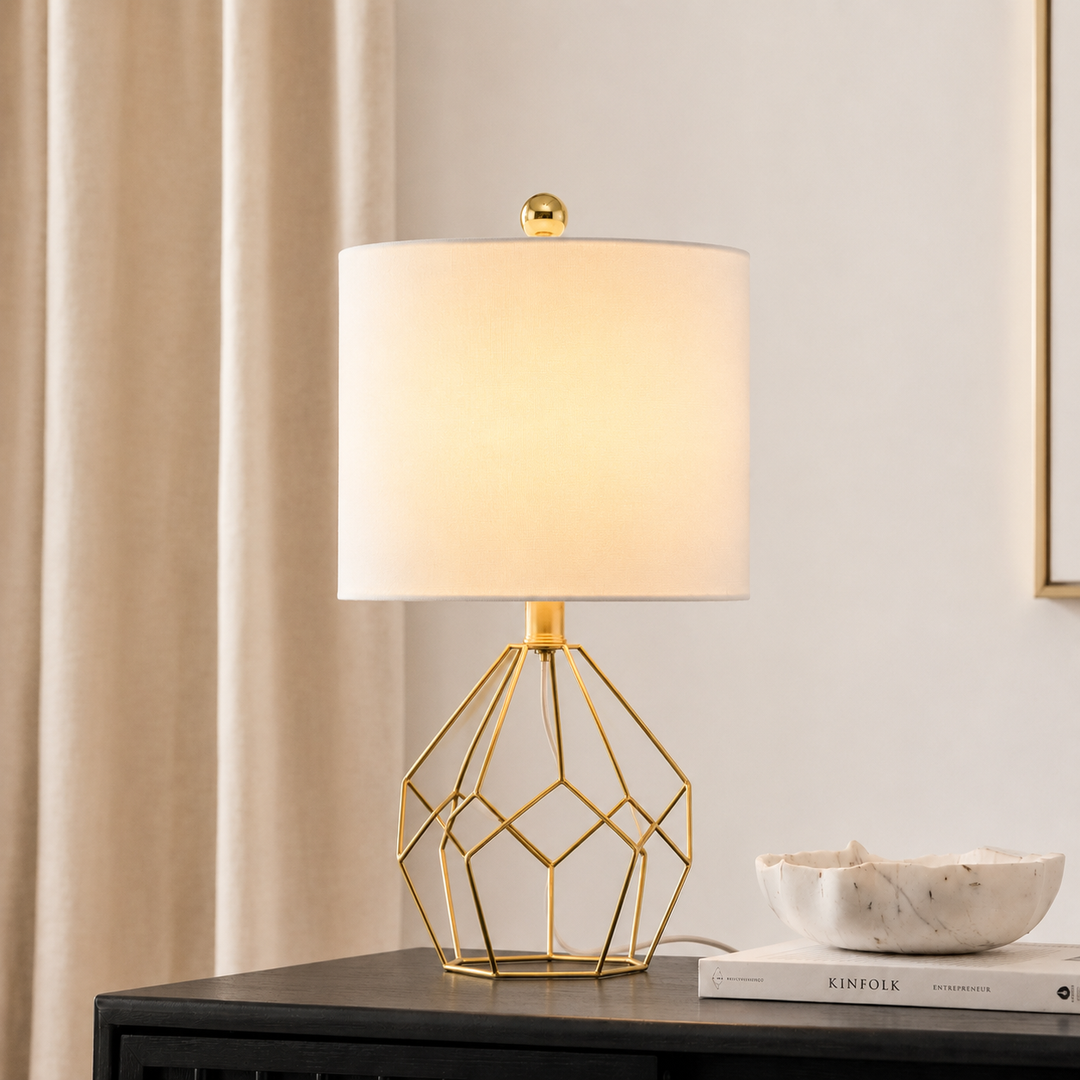 Yullili 19'' Elegant Gold Geometric Table Lamps (Pair) with White Shades #T73