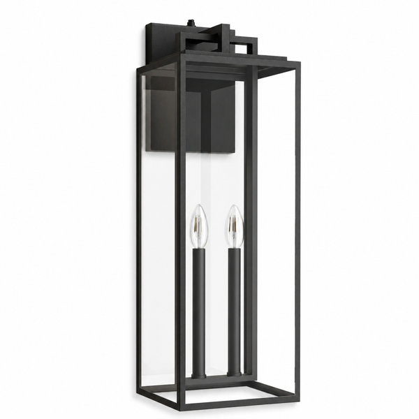 Harbor Black and Gold Base Outdoor Wall Light with Dusk to Dawn and Clear Tempered Glass #OW7102