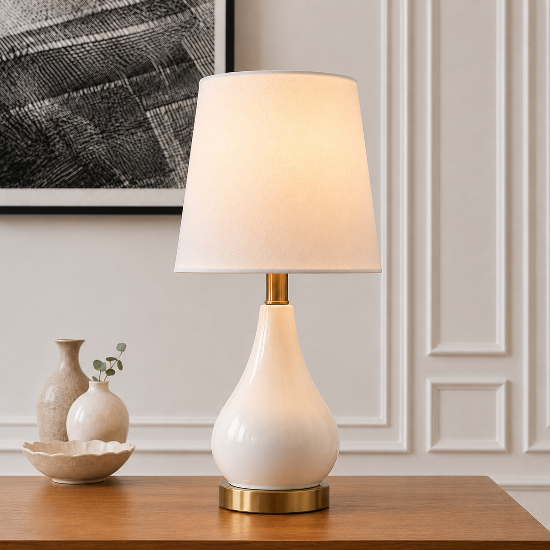 Maxax 18" Ceramic Table Lamps Set of 2, USB Nightstand Lamps Blue Desk Lamp with White Fabric Shade, for Living Room, Bedroom and Study Desk, Blue (ETL Certified) #T01