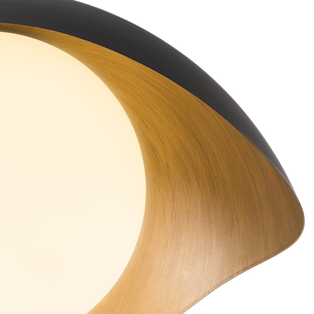Nimbus 15.5" 1-Light Modern Globe Flush Mount Ceiling Light With Opal Glass, Matte Black/White Exterior & Gold Interior Shell-Style Dimmable Shade For Bedroom Or Hallway #29029