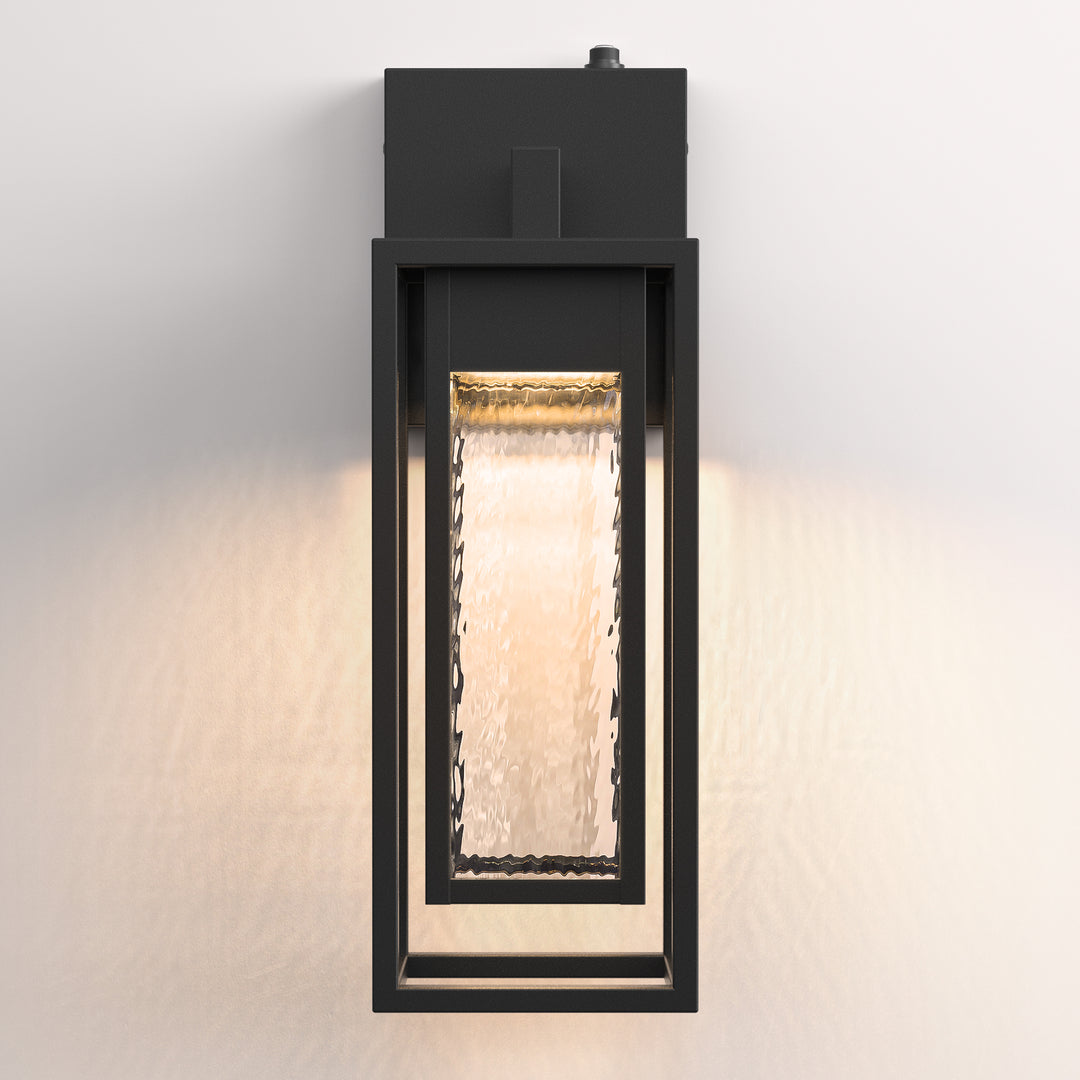 1 - Light 15''H Dimmable Led Black Iron And Water Ripple Glass Outdoor Wall Light With Dusk To Dawn #7061