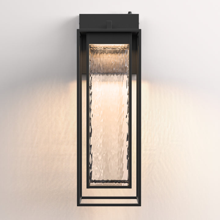 1 - Light 15''H Dimmable Led Black Iron And Water Ripple Glass Outdoor Wall Light With Dusk To Dawn #7061