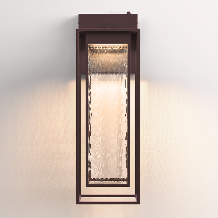 Natura 1 - Light 15''H Dimmable Led Black Iron And Water Ripple Glass Outdoor Wall Light With Dusk To Dawn #7061