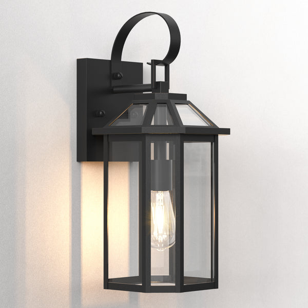 Solstice 1-Light 𝟮𝟬-𝗜𝗡𝗖𝗛 Black Iron Outdoor Wall Lantern With Tempered Glass #7068