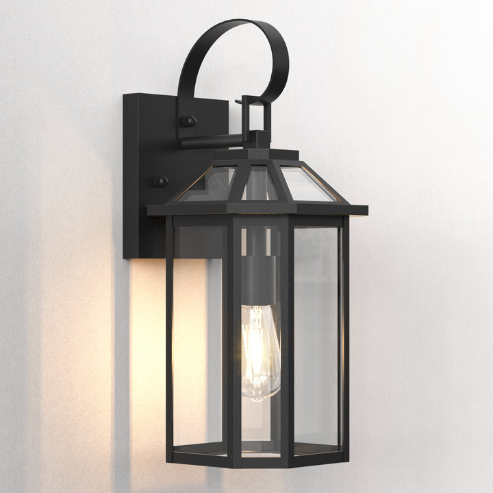 Solstice 1-Light 𝟮𝟬-𝗜𝗡𝗖𝗛 Black Iron Outdoor Wall Lantern With Tempered Glass #7068