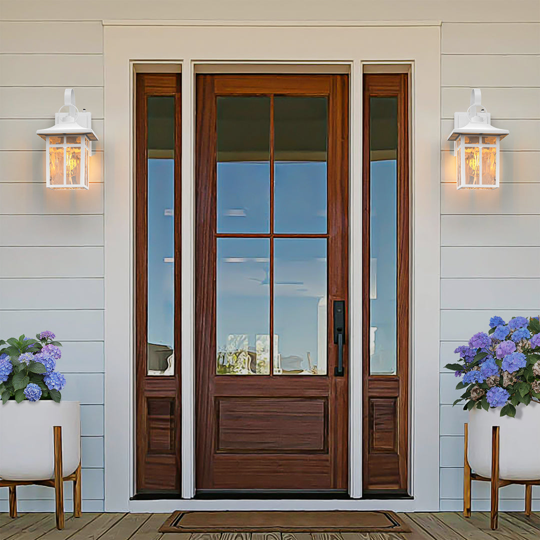 Maxax 2 Pack Dusk to Dawn Outdoor Wall Lights, Exterior Light Fixtures Wall Mount with Ripple Glass, Waterproof Black Porch Lights, Outside Wall Lantern for Entryway, Garage, Patio #MX7003
