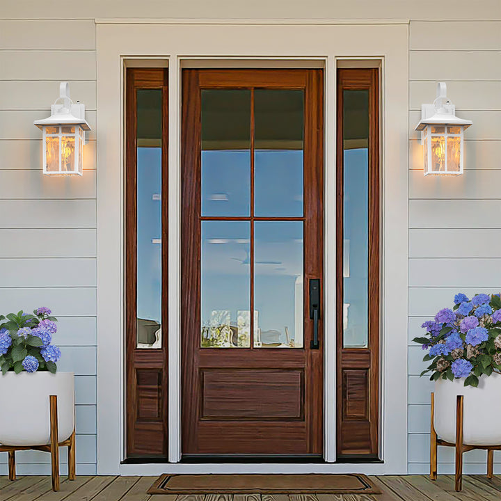 Maxax 2 Pack Dusk to Dawn Outdoor Wall Lights, Exterior Light Fixtures Wall Mount with Ripple Glass, Waterproof Black Porch Lights, Outside Wall Lantern for Entryway, Garage, Patio #MX7003