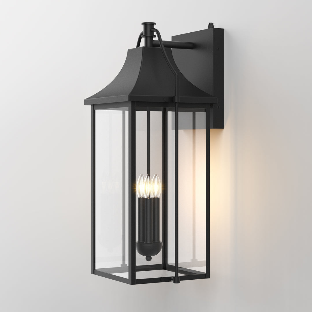 Lawyettle 18" Outdoor Wall Lantern with Dusk to Dawn Sensor, 2-Light Waterproof Brown Wall Sconce with Glass for Porch, Garage, Front Door, Patio #7040