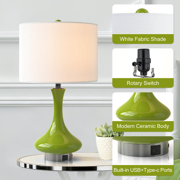 Aura 23.5'' Modern Blue Ceramic Table Lamp With USB Ports For Living Room/Bedroom #T252