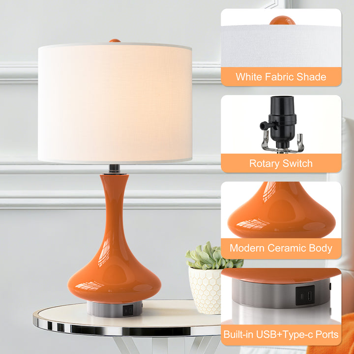 Aura 23.5'' Modern Blue Ceramic Table Lamp With USB Ports For Living Room/Bedroom #T252