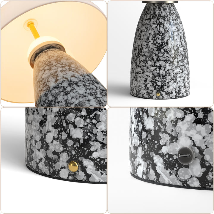 Pulsar 11" Modern Rechargeable Touch Control Desk Lamp, Portable Wireless Ceramic Led Lamp With Milky White Glass Shade, Three-Level Dimming, Suitable For Bedrooms, Living Rooms, Terraces And Outdoors #T281